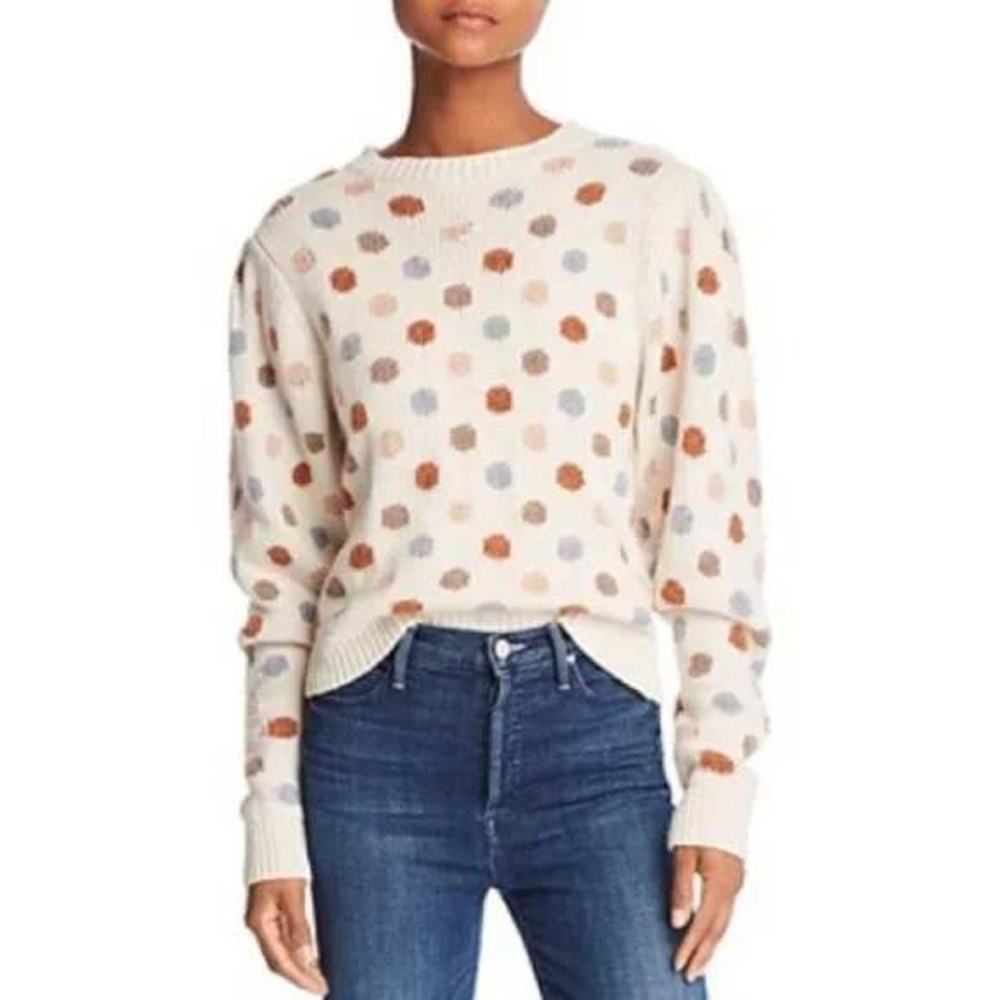 LA VIE Rebecca Taylor Polka Dot‎ Puff Sleeve Sweater Cream Multi M